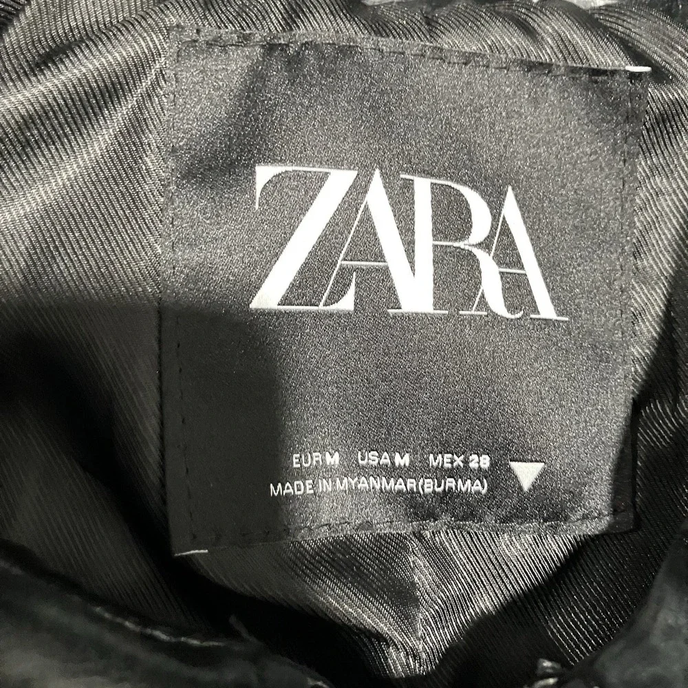 Zara Faux Leather Jacket Womens Medium Black Cropped Zip Utility Moto Shacket